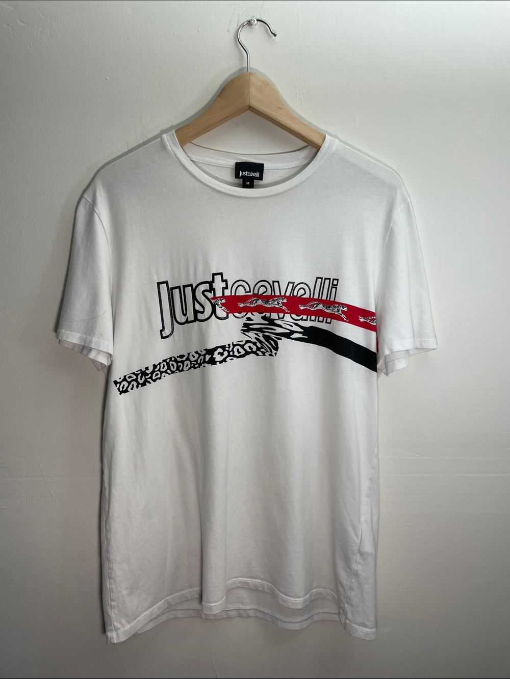 Just Cavalli White Leopard Graphic Short Sleeve T-Shirt Size M